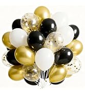 PartyWoo Black and Gold Balloons 66pcs 12 Inch Matte Black White Metallic Chrome Gold Confetti Ba...