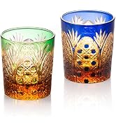 KAMMAK Crystal Whiskey Glasses Set of 2, 8.1oz Colored Old Fashioned Glasses Stemless, Hand Blown...