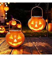 BRIGHTDECK Halloween Pumpkin Solar Lanterns 2 Pack, Jack O Lantern Pumpkin Lights for Halloween D...