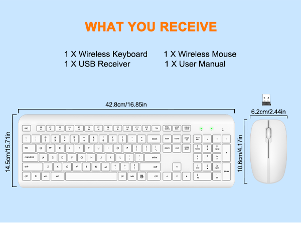 Wireless Keyboard and Mouse Combo, Full Size Silent Ergonomic Keyboard Mouse