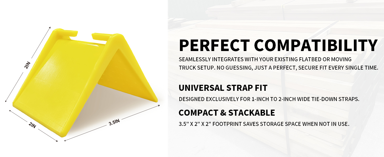 3.5x2x2 inch stackable cargo corner protectors, universal fit for 1 to 2 inch tie down straps.