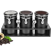 Yangbaga 304 Stainless Steel Coffee Containers with Shelf,3 x 66 oz Coffee Bean Storage with Silv...