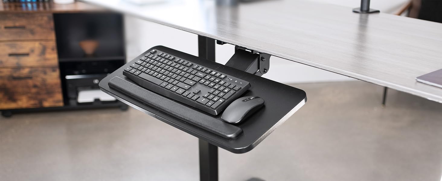 MOUNT-KB03B tilting keyboard tray at desk