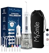 MySmile Powerful Cordless 350ML Water Dental Flosser Portable OLED Display Oral Irrigator with 5 ...
