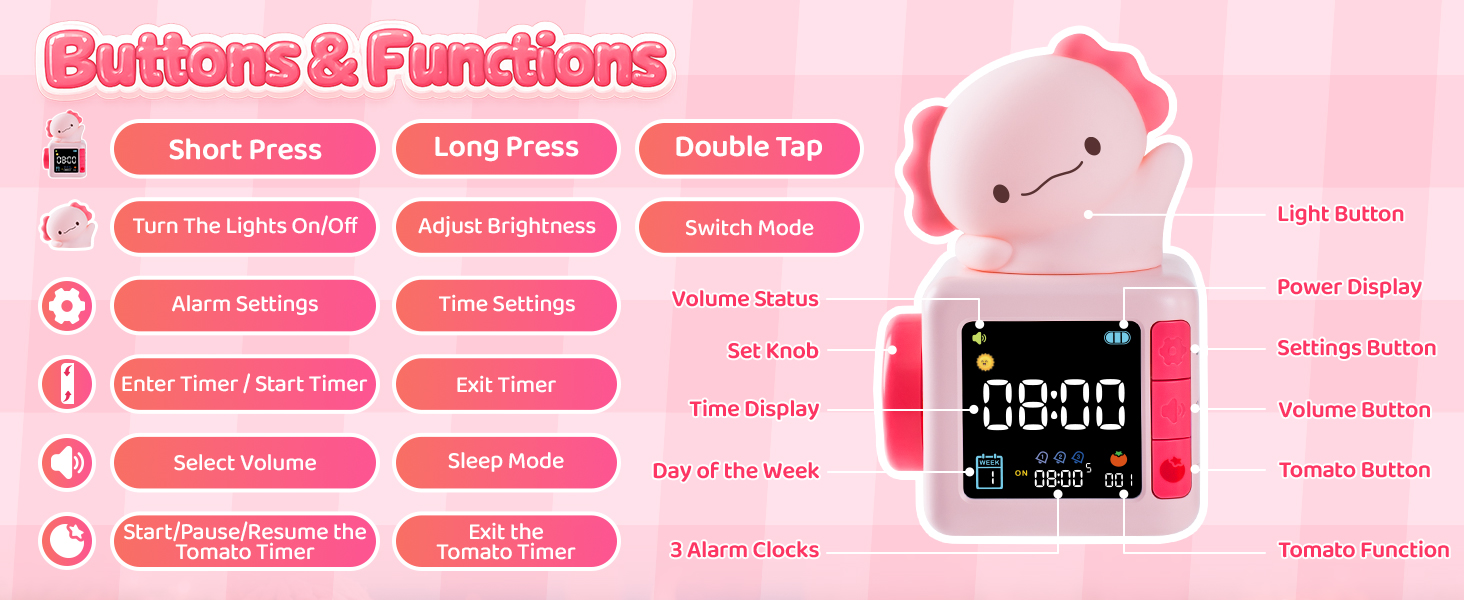 Axolotl Alarm Clock for Kids