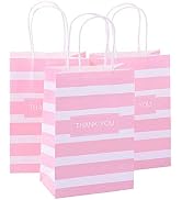 Ronvir 50Pcs Thank You Small Paper Gift Bags Bulk, 5.25" x 3.75" x 8" Kraft Paper Bag for Party F...