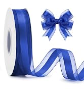 KINGLAKE Royal Blue Satin Ribbon - 1 Inch x 50 Yards Dark Blue Organza Ribbon for Gift Wrapping N...