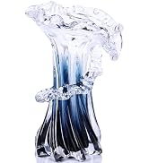 Blue White Clear Wave Vases Gradient, Murano Hand Blown Glass Vase Unique Art Decorative, for Oce...