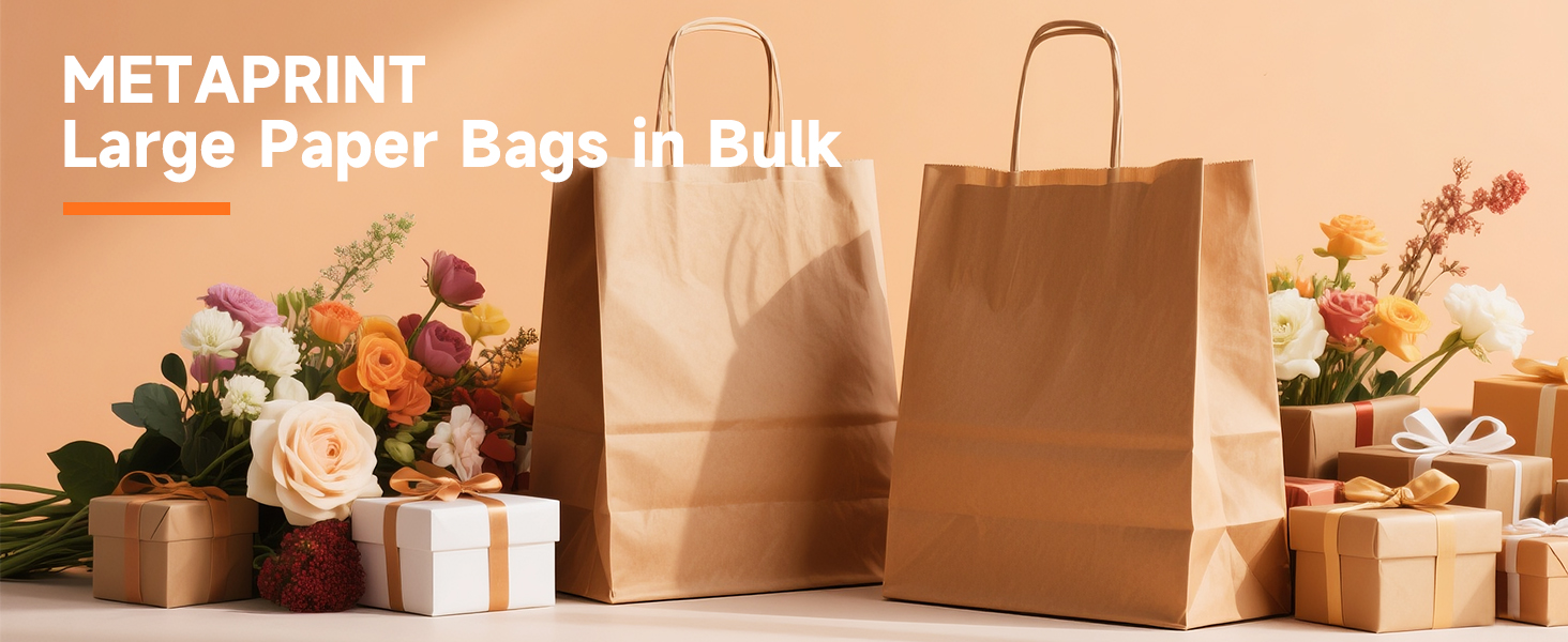 Brown Paper Gift Bags with Handles in Bulk, 100pcs Kraft Paper Bags 10x5x13 inch