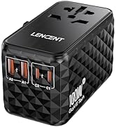 LENCENT 100W International Travel Adapter, GaN Universal Travel Adapter with 2 USB-A & 2 Type C P...
