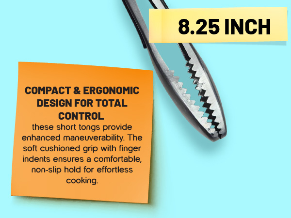 Stainless Steel Gripper Tongs – 8.25 Inch Metal Tongs with Teeth for Nonslip Grilling, Cooking