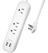 KF Flat Plug Power Strip with USB, Flat Power Strip Surge Protector with Extension Cord, 3 Outlet...
