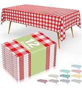 Smiry 12 Packs Gingham Disposable Table Cloth, 54 x 108 Inch Waterproof Plastic Tablecloth, Recta...