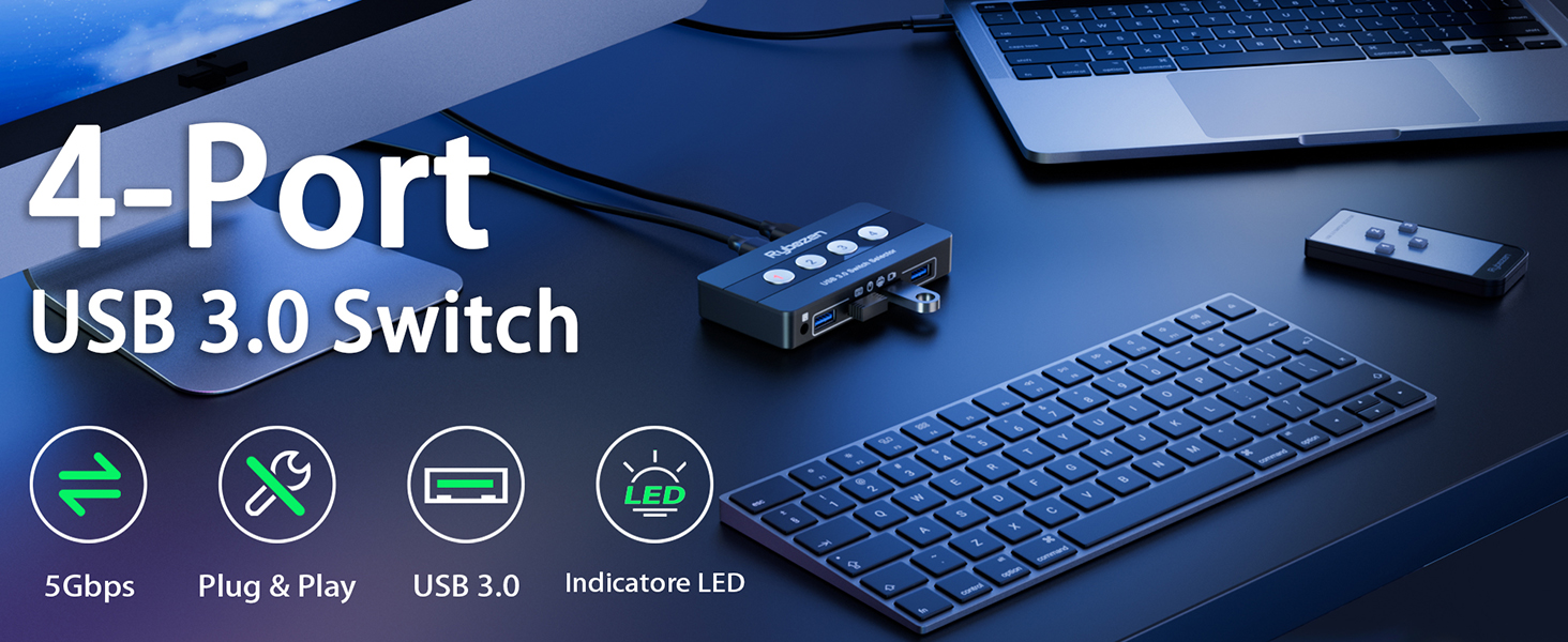 4 in 4 out USB 3.0 kvm switch supports 4 computers share 4 USB devices switch freely with remote