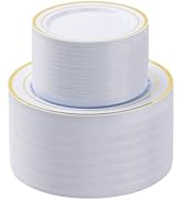 BESTSTAR 200PCS Gold Plastic Plates Set, 100 10.25 inch Dinner Plates and 100 7.5 inch Dessert Pl...