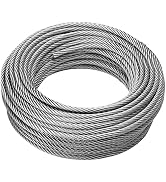 Thickened 1/4 Stainless Steel Cable, 100ft Wire Rope, 7X19 Strands Aircraft Cable, 6400lbs Breaki...