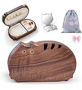 WODTILIFE Personalized women's jewelry box,cute cat jewelry organizer,Walnut,Flannel,Portable tra...
