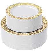 FOCUSLINE 102pcs Gold Plastic Plates, Gold Lace Plates Disposable Heavy Duty, Including 51 10.25"...