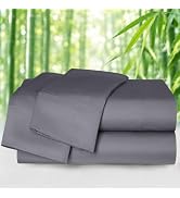 Queen Sheet Set, 100% Rayon Derived from Bamboo, Cooling Sheets, Dark Gray | 4 Piece Set, 16" Dee...