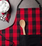 DII Unisex Buffalo Check Kitchen Collection, Classic Farmhouse Chef Apron, One Size, Red Black