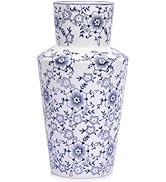 Chinoiserie Decor Blue and White Floral Vase - 11" Vintage Ceramic Pottery Vase for Centerpieces,...