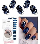 JMEOWIO Gel Nail Stickers Dark Blue Semi Cured Gel Nail Strips Wraps UV/LED Nails Art Design Deco...