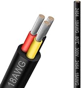 18 Gauge 3 Conductor Electrical Wire, 16.5FT 2464 18AWG 3 Wire Cable Black PVC Stranded Tinned Co...