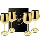 K&K Home Gold Stainless Steel Unbreakable Wine Glasses - 18 oz - Set of 4 Colored, Stemmed Metal ...