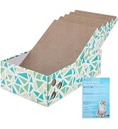 Cat Scratcher Box with 5 Reversible Pads, Corrugated Cardboard, Gray | Peek-A-Boo Holes, Double-S...