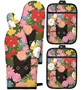 Miss Adola Cotton Oven Mitts and Pot Holders Sets - Cute Funny Farmhouse Boho Quilted Lining Heat...