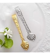 2Pack Silver and Gold Handle Sugar Tongs, Vintage Rose Relief Stainless Steel Ice Cube Clips Suga...