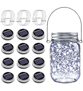 ZNYCYE Mason Jar Solar Lights for Outside, 12 Pack 30LED Fairy Lights Mason Jar Solar Lids Outdoo...