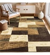 Modern Geometric Patchwork Rugs for Living Room, Soft Washable 5x7 Area Rug | Chocolate and Green...