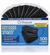 100pcs Premium Individually Wrapped Disposable Face Mask Black Premium Comfort Earloops Nose Wire