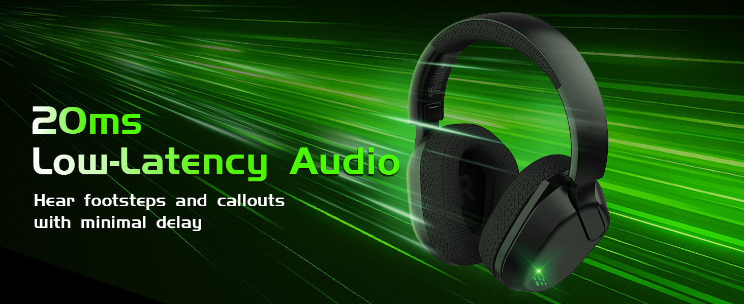 20ms low latency wireless gaming headset for responsive, lag-free Xbox gameplay.