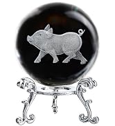 3D Clear Piggy Crystal Ball with Stand Cute Animal Collectible Figurine Pig Zodiac Decor for Home...