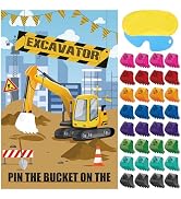 Hooqict Pin The Bucket on The Excavator Construction Party Games for Kids Boys Birthday Party Pin...