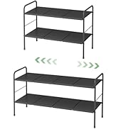 Prevent Soil Detachment Easy to Clean Expandable Shoe Rack, 2 Tier Adjustable Metal Small Shoe Ra...