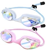 Vvinca Kids Swim Goggles with Bungee Strap No Leaking Anti Fog Toddler Goggles with Quick Adjust ...