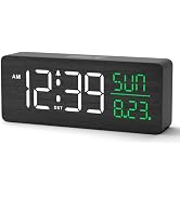 Peakeep Wooden Digital Alarm Clock Large Display, Textured Decoration for Bedroom, Living Room, P...