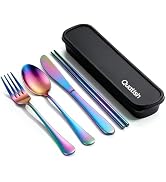 Travel Utensils with Case, Quatish 5 Piece Stainless Steel Silverware Set for Work, Portable Reus...