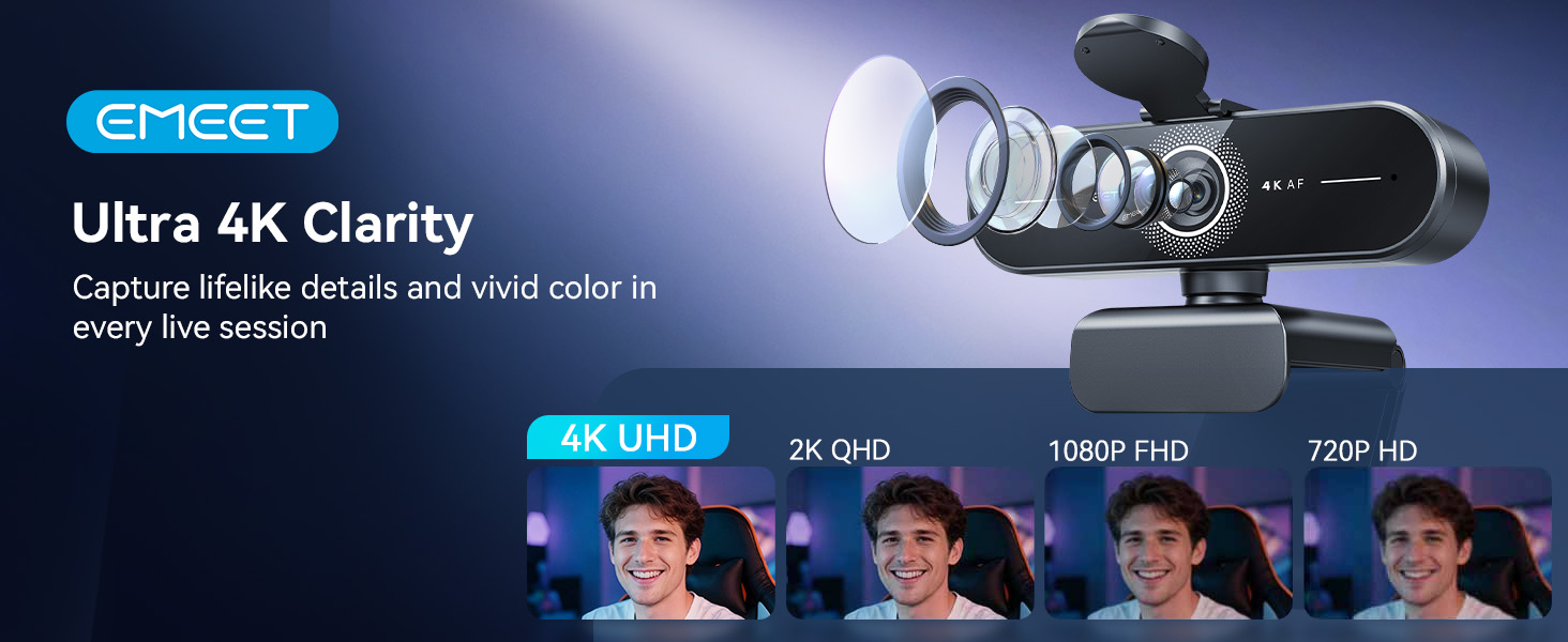 EMEET C60E 4K Webcam for Streaming