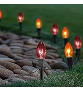 C9 Halloween Pathway Lights Outdoor, 19.5Ft C9 Orange Black Halloween Pathway Marker String Light...