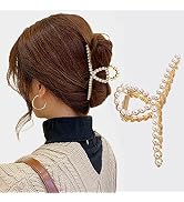 Pearl Hair Claw, Strong Hold Hair Jaw Clips,Nonslip Threaded Gold Claw Clips for Thick Hair Stron...