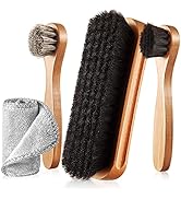 4 Pcs Horsehair Shine Shoes Brush Kit Polish Dauber Applicators Cleaning Leather Shoes Boots Care...