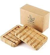 2 Pack Bamboo Wooden Soap Dish Holder Tray