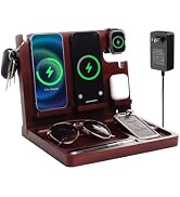 Xunhomon Wood Phone Docking Station,27W Fast Charging 2 Phone Wireless Charging Station for iosPh...