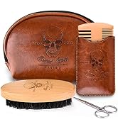 Menesia Beard Brush and Comb set, Boar Bristle Hair Beard Brush Kit with Small Leather Travel Toi...