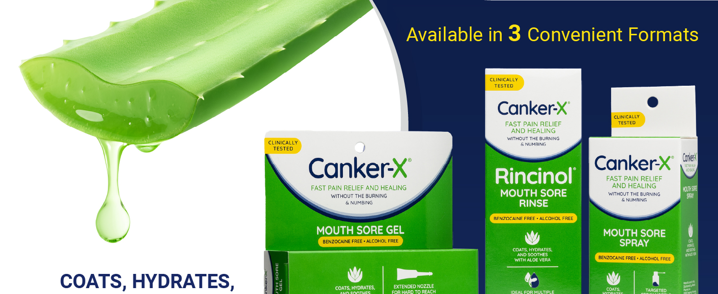 Canker X fast pain relief and healing without the burning and numbing mouth gel spray rinse