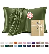 Bedsure Satin Pillowcases Queen Set of 2, Similar to Silk Pillow Cases Moss | Reduces Hair Frizz ...